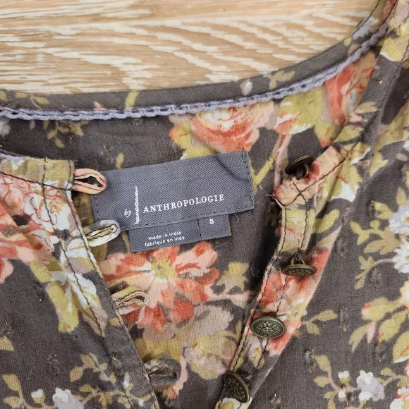 Anthropologie Light Brown Floral Blouse - Picture 4 of 4